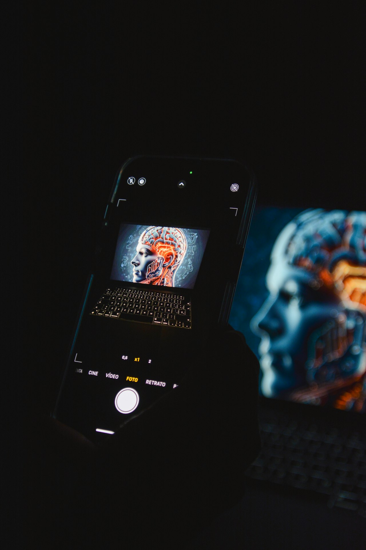 A phone screen showing an AI face
