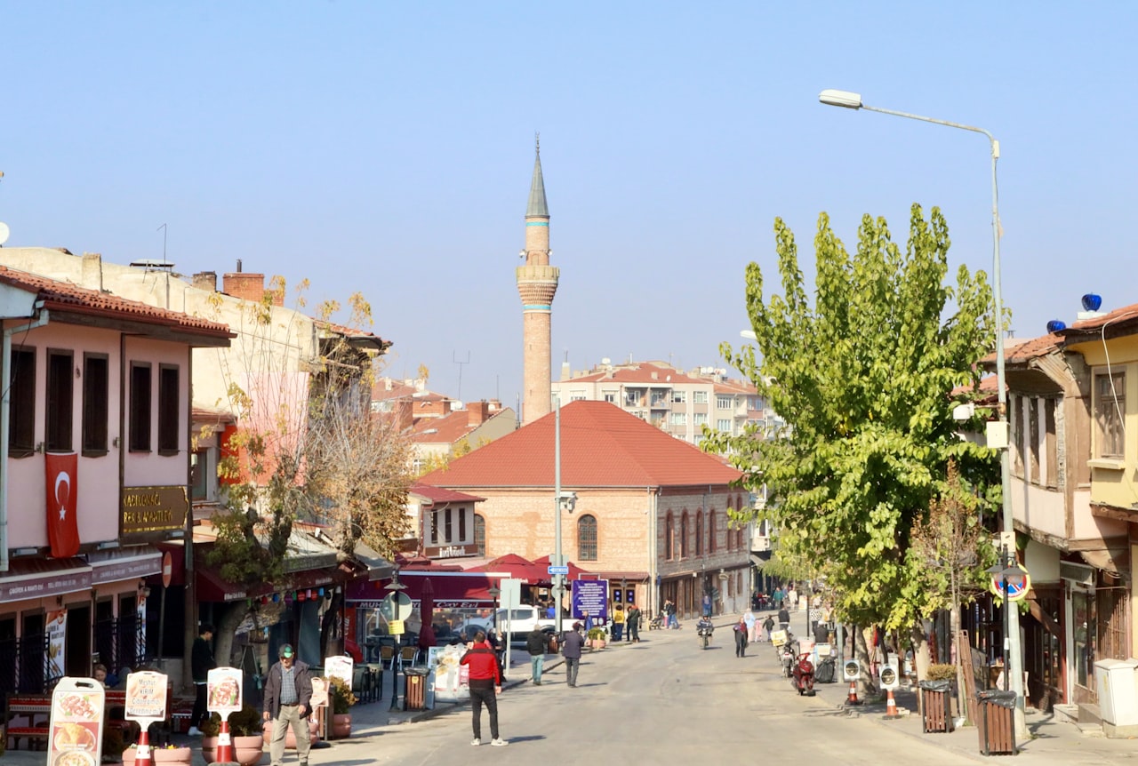 A street lined with local shops in Eskişehir